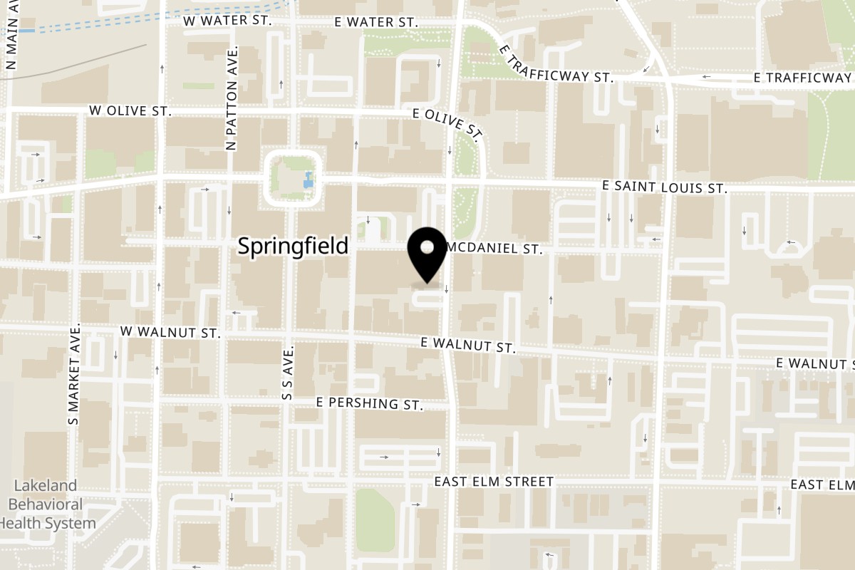 Map showing the location of Zayka Indian Cuisine on 313 S Jefferson Ave in Springfield